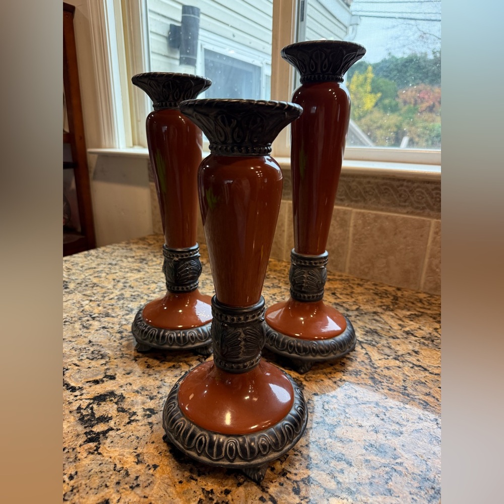 Fitz and Floyd Classic 3 Large Tall Ceramic Candle Holders